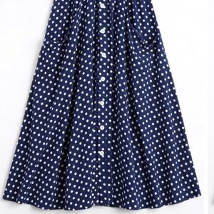 Beautiful Navy Polka Dot Mid-Calf Skirt